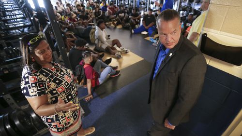 McEachern High School principal, Regina Montgomery (left) takes Cobb County Schools Superintendent, Chris Ragsdale (right) on a tour of the school at McEachern High School at 2400 New Macland Road in Cobb County.  JOHN SPINK/JSPINK@AJC.COM.