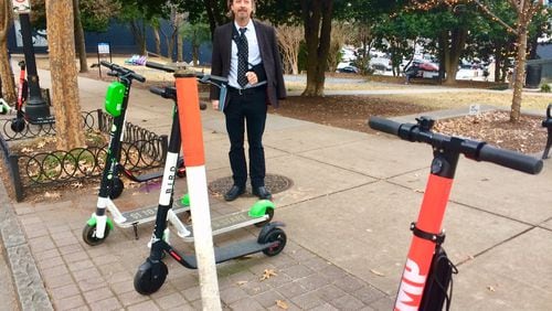 Kevin Green, president of the Midtown Alliance, bears witness daily to the spread of electric-scooter mania in Atlanta. (He broke his shoulder falling from a device that wasn’t an e-scooter.)