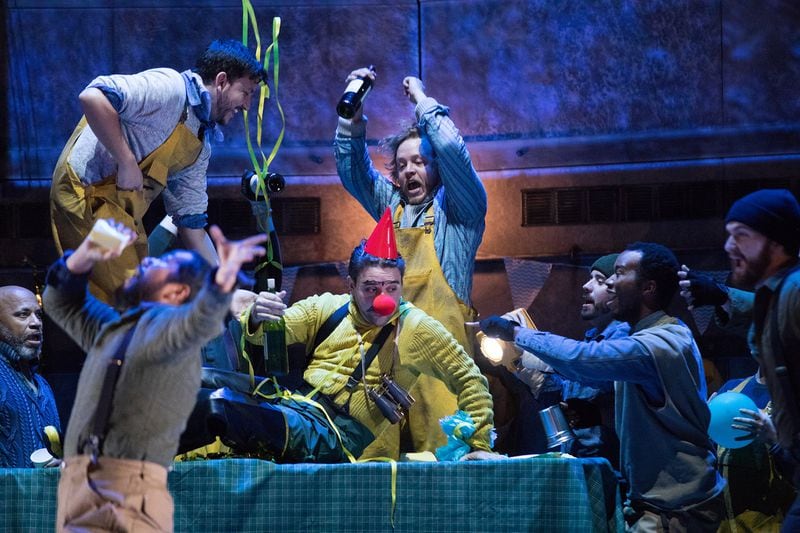 Members of the Atlanta Opera Chorus perform as Dalland’s carousing crew in the final act of the Atlanta Opera’s production of “The Flying Dutchman.” CONTRIBUTED BY JEFF ROFFMAN