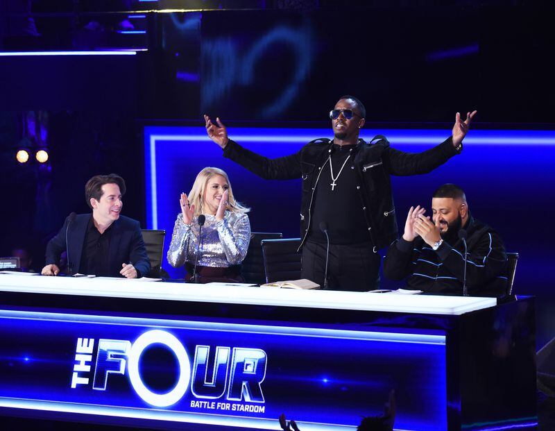  THE FOUR: BATTLE FOR STARDOM: L-R: Charlie Walk, Meghan Trainor, Sean “Diddy” Combs and DJ Khaled in the “Week One” two-hour series premiere episode of FOX’s all-new singing competition series, THE FOUR: BATTLE FOR STARDOM airing Thursday, Jan. 4 (8:00-10:00 PM ET/PT) on FOX. CR: Ray Mickshaw / FOX. © 2018 FOX Broadcasting.