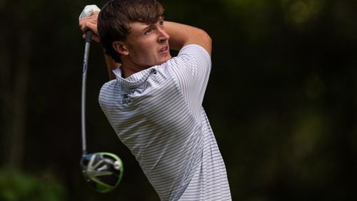 Georgia Tech junior Luke Schniederjans lets it rip during the Carpet Capital Collegiate back in September. (Photo by Clyde Click/Georgia Tech Athletics)