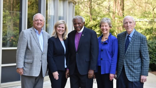 Heroes, Saints & Legends 2021 honoree Phil Jacobs, from left, Wesley Woods President Diane Vaughan, honoree Bishop Woodie White, event chair Lillian Budd Darden and honoree Dr. Allen Ecker. Photo: Courtesy of Wesley Woods Foundation