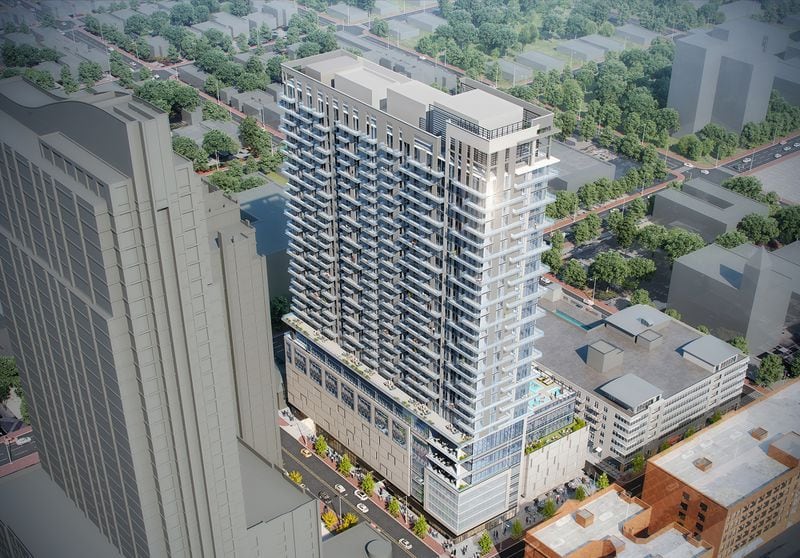 A rendering of Society Atlanta, a co-living development on Peachtree Street, slated to open in 2024. Courtesy of developer PMG
