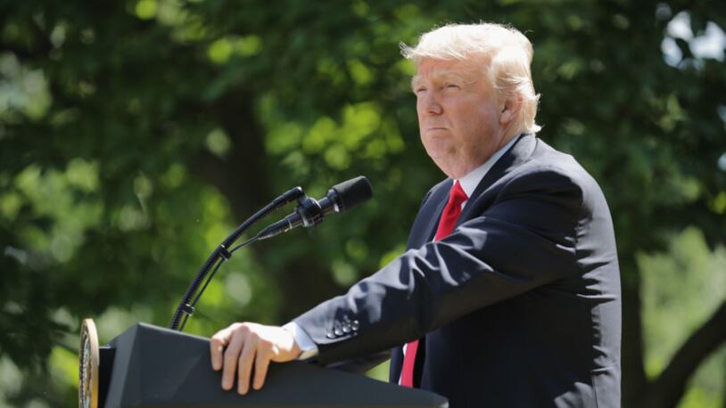 WASHINGTON, DC - JUNE 01:  U.S. President Donald Trump announces his decision to pull the United States out of the Paris climate agreement in the Rose Garden at the White House June 1, 2017 in Washington, DC. Trump pledged on the campaign trail to withdraw from the accord, which former President Barack Obama and the leaders of 194 other countries signed in 2015. The agreement is intended to encourage the reduction of greenhouse gas emissions in an effort to limit global warming to a manageable level.  (Photo by Chip Somodevilla/Getty Images)