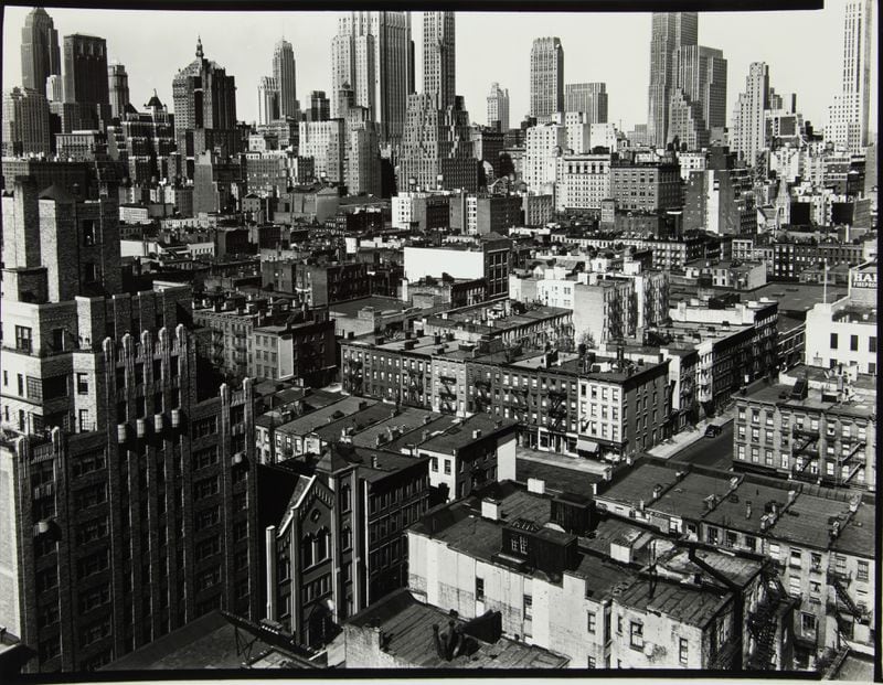 Though best known for his nature works, Weston focused early in his career on cityscapes. The High exhibit includes "Midtown, New York" (1944), a vintage gelatin silver print.