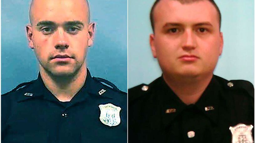 Atlanta officers Garrett Rolfe (left) and Devin Brosnan filed a lawsuit Friday night alleging their civil rights were violated when they were charged in Rayshard Brooks' killing.