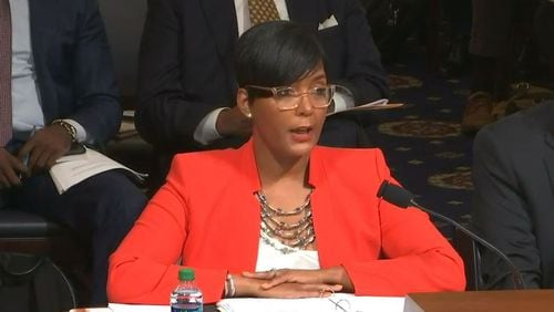 A screenshot of Atlanta Mayor Keisha Lance Bottoms testifying before the House Subcommittee on Cybersecurity, Infrastructure Protection and Innovation on Capitol Hill on June 25, 2019.