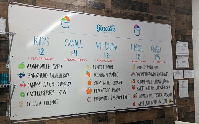 There are 16 flavors on offer at Glaciers Italian Ice on Thursday, May 11, 2023. (Mirtha Donastorg / Mirtha.Donastorg@ajc.com)