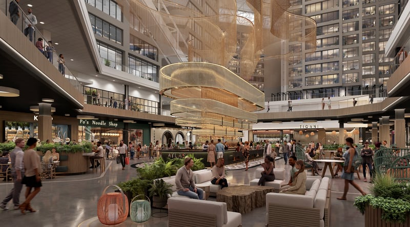 This is an early concept rendering of "The Center," the rebranded office and retail complex formerly known as CNN Center in downtown Atlanta.