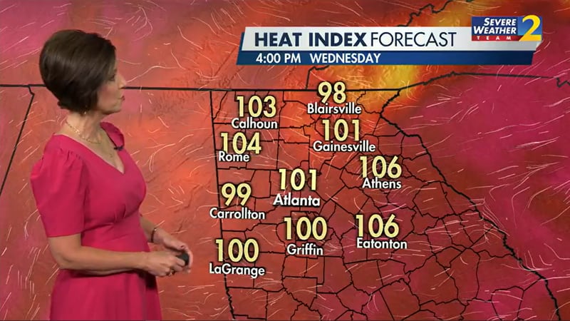 Channel 2 Action News meteorologist Jennifer Lopez cautions people to stay inside or make sure to drink plenty of water to stay cool on Wednesday.