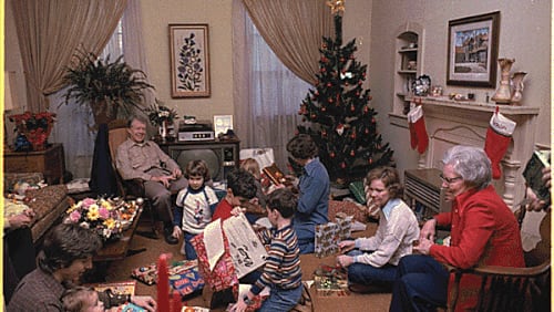 Jimmy and Rosalynn celebrate Christmas in Plains in 1978. Photo from National Archives.