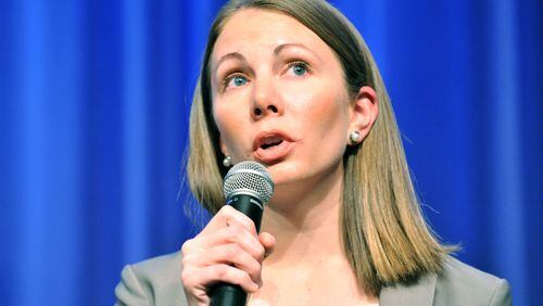 Stacey Evans’ campaign for governor will require her to keep liberal support while appealing to more moderate white voters, particularly those repelled by President Donald Trump. Hyosub Shin hshin@ajc.com