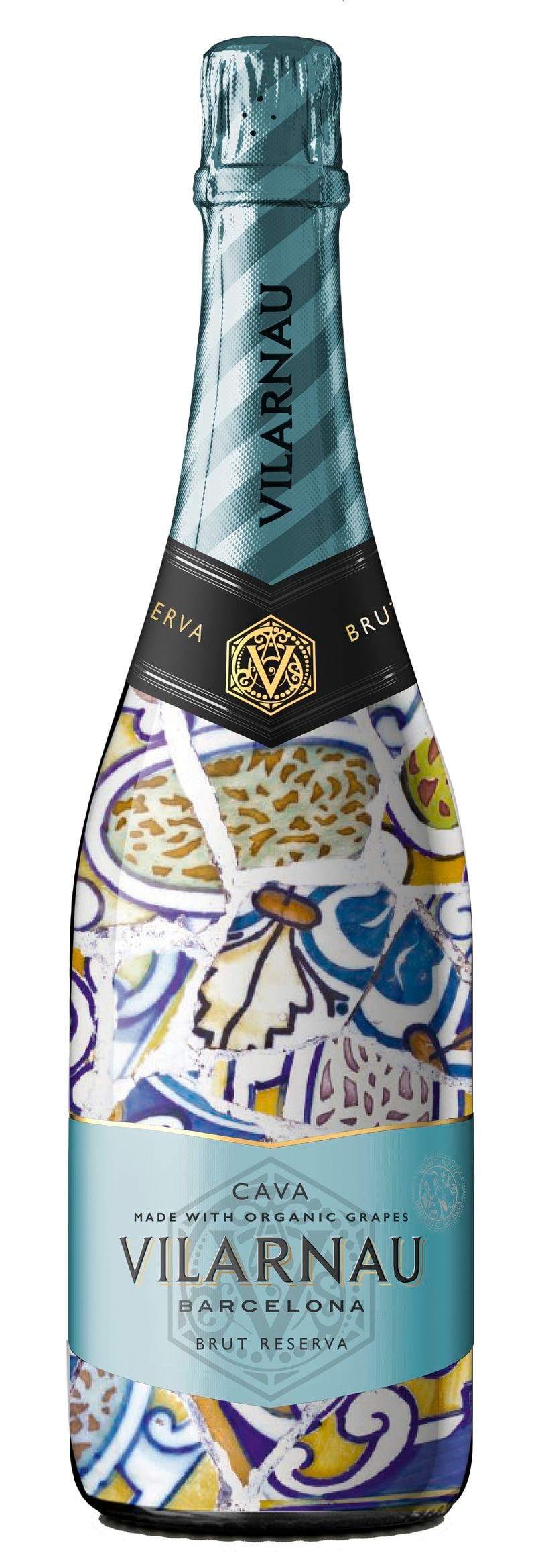 Viarnau cava bottles come wrapped in a colorful design that pays homage to architect Antoni Gaudi. Courtesy of Vilarnau