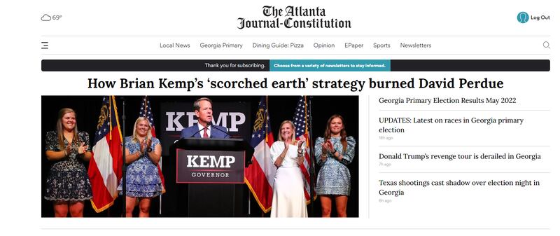 The home page of AJC.com on Wednesday morning.