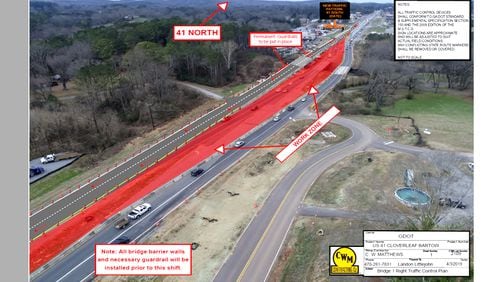Photo illustration depicts how U.S. 41 will be shifted onto a new bridge over Pettit Creek near Cartersville. GEORGIA DEPARTMENT OF TRANSPORTATION