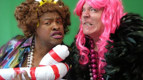 Spencer Stephens and K. Ken Johnston as the Dames in "Cinderella: A Christmas Panto." / Courtesy of Aris Theatre