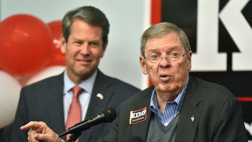 A rush of resumes came in shortly after Gov. Brian Kemp, left, announced that he would be accepting applications to fill the U.S. Senate seat that Johnny Isakson will vacate at the end of the year. HYOSUB SHIN / HSHIN@AJC.COM