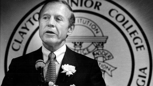 Former Georgia governor Carl Sanders on Oct. 4, 1984. (AJC file photo)