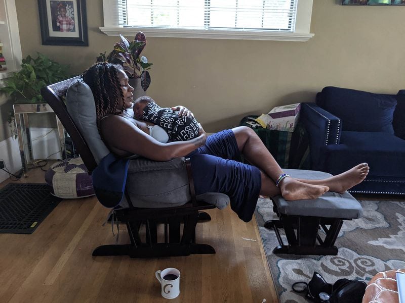 Since her home birth in August, TaNefer Camara has been posting videos and the story of her delivery on social media as an example to other African American women. &quot;Now I&apos;m hearing from Black women who didn&apos;t even know that home birth was an option for them,&quot; she says. (Photo by Rachel Scheier/California Healthline/TNS)