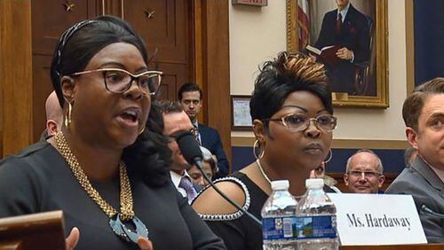 The widely recognized Republican political commentators Diamond & Silk, whose real names are Lynnette Hardaway and Rochelle Richardson, during their 2018 Congressional testimony.