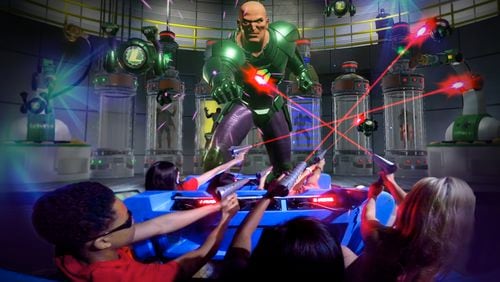 In Justice League: Battle for Metropolis, coming to Six Flags in 2017, riders will encounter Lex Luthor as they journey alongside Superman, Batman and other superheroes and take on villains. Credit: Six Flags Over Georgia