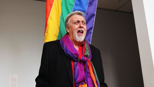Rainbow Flag Creator Gilbert Baker poses at the Museum of Modern Art (MoMA) on January 7, 2016 in New York City.