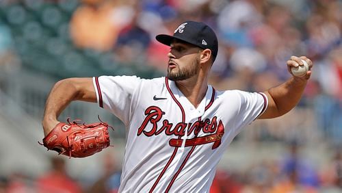 Atlanta Braves pitcher Kyle Muller works against the Miami Marlins in the first inning of a baseball game Saturday, July 3, 2021, in Atlanta. (AP Photo/Ben Margot)