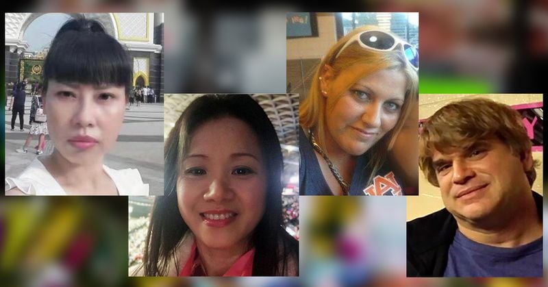 At the first location of the 2021 Atlanta spa shootings, Youngs Asian Massage Parlor in Cherokee County, five people were shot, leaving one injured and four dead. The four victims who died include, from left to right: Daoyou Feng, 44; Xiaojie "Emily" Tan, 49; Delaina Ashley Yaun, 33; and Paul Andre Michels, 54.