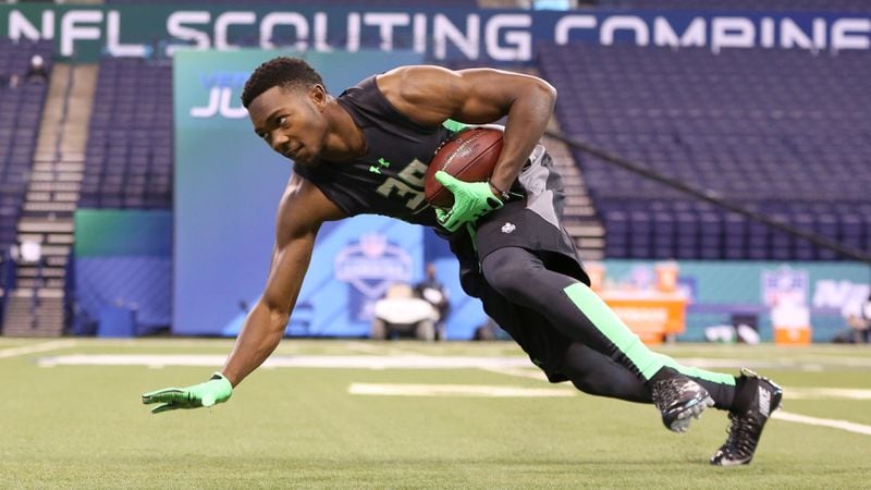 Falcons scouted Florida defensive back Keanu Neal during drills at the 2016 NFL football scouting combine in Indianapolis.