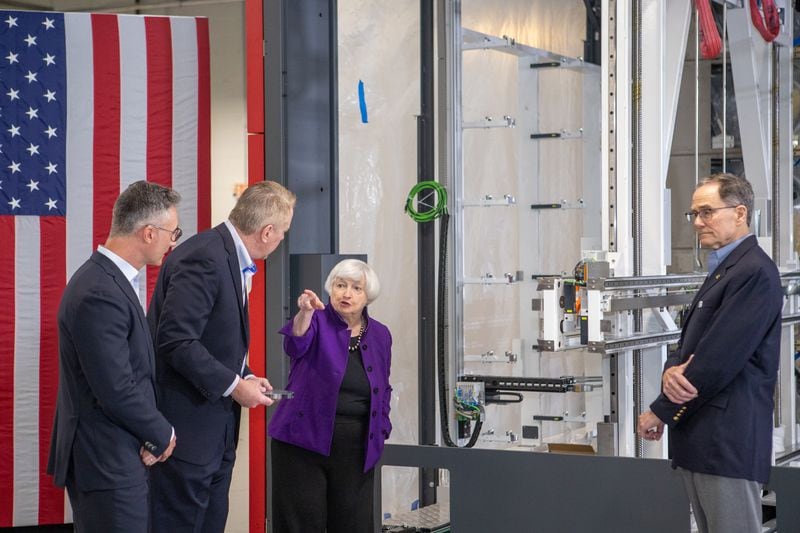U.S. Treasury Secretary Janet Yellen toured the Suniva facility in Norcross. (Jenni Girtman for The Atlanta Journal-Constitution)