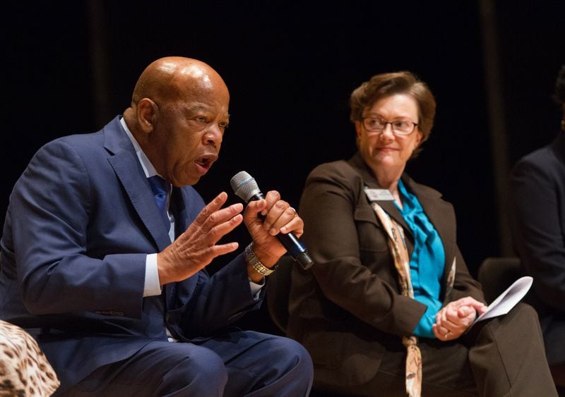 Congressman John Lewis talks to a small crowd during the Town Hall For Our Lives  at the Rialto Center for the Arts in Atlanta on Saturday, April 7, 2018. STEVE SCHAEFER / SPECIAL TO THE AJC
