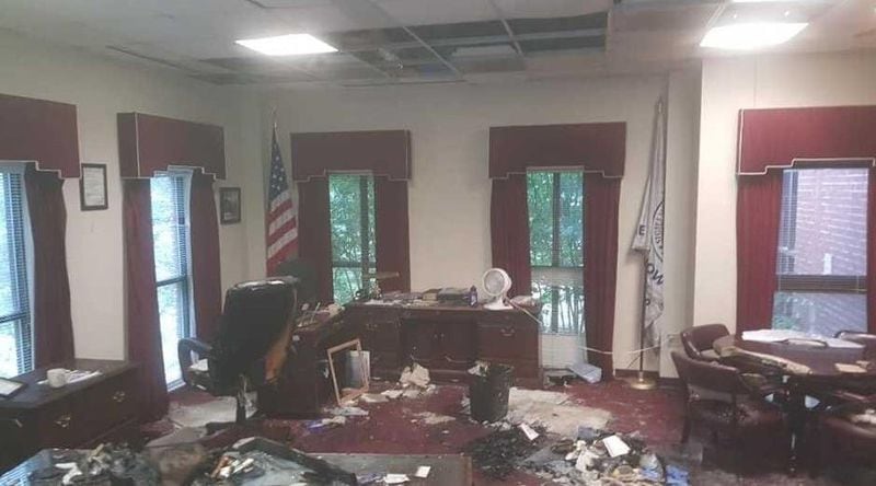 Morris Brown College interim president Kevin James posted this photo on his Facebook page, saying a fire on Saturday, June 1 caused extensive water damage to his office. 
