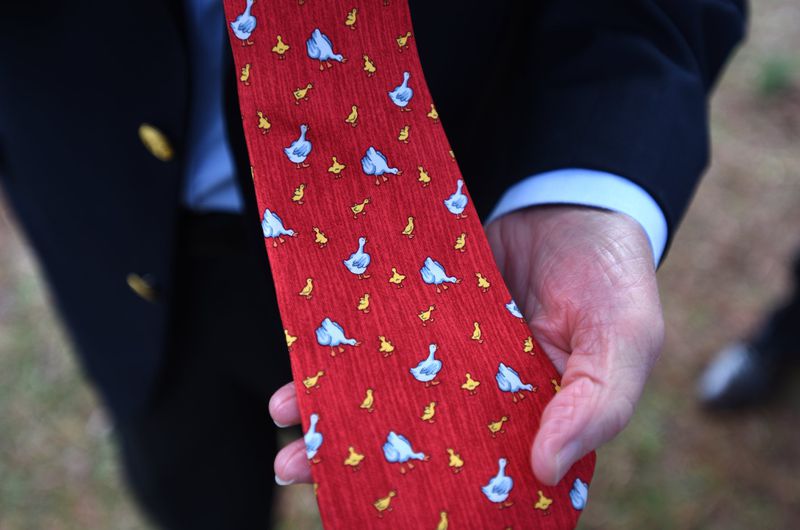 The Aflac duck has become such a part of the Georgia-based insurance company’s brand that chief executive Dan Amos said the only ties he now wears are those that show ducks. He said he owns 63 such ties. (Hyosub Shin / Hyosub.Shin@ajc.com)