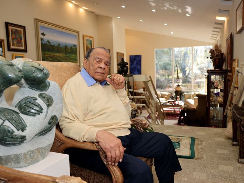 A portrait of Andrew Young in his home. The former civil rights icon, mayor of Atlanta, congressman and U.N. Ambassador, turns 90 March 12. Young will celebrate his birthday with a host of events around the city, and the release of a new book, "The Many Lives of Andrew Young."(Tyson A. Horne / tyson.horne@ajc.com)