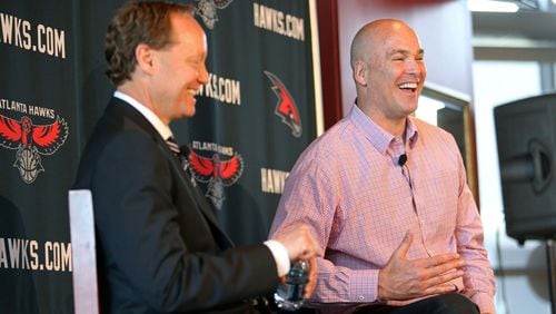 Hawks general manager Danny Ferry, right, and coach Mike Budenholzer were a great team, but it’s unlikely the franchise would rehire their former general manager, who currently is an adviser for the New Orleans Pelicans. (Jason Getz / AJC file photo)