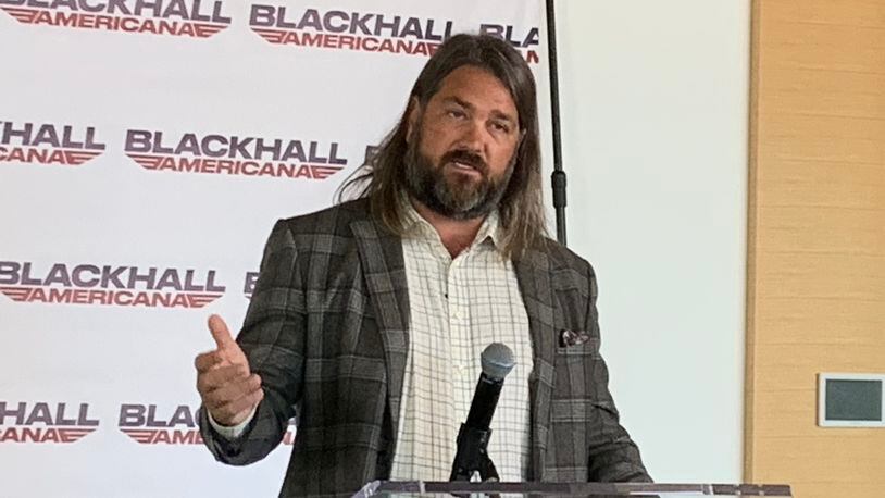 Ryan Millsap explains his vision for his streaming service Blackhall Americana at a press conference at the Atlanta Metro Chamber on Tuesday, October 19, 2021. RODNEY HO/rho@ajc.com