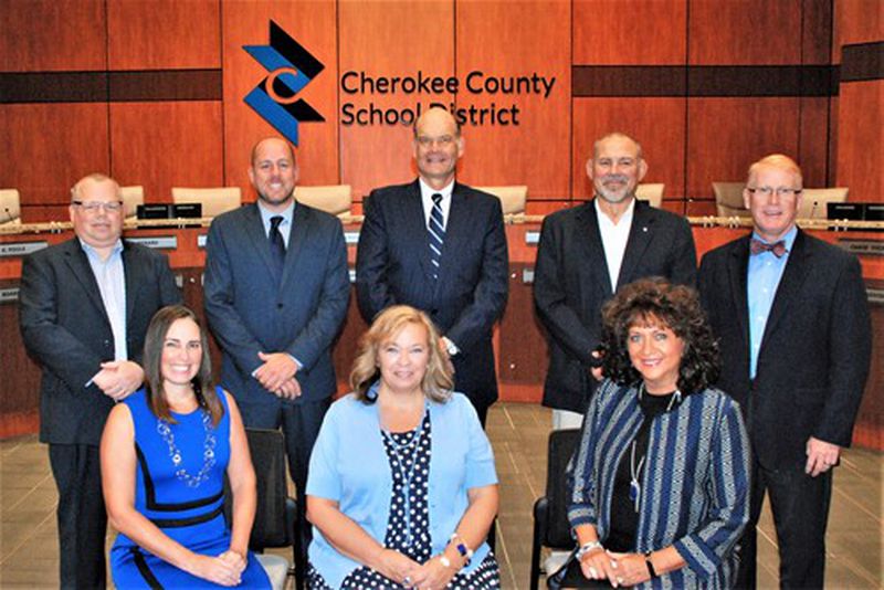Cherokee County school board member Rick Rechsteiner, also known as Rick Steiner, is being criticized by a transgender pro wrestler for remarks he made about her at a recent event. Steiner is second from the right in the top row. (Courtesy of Cherokee County School District)