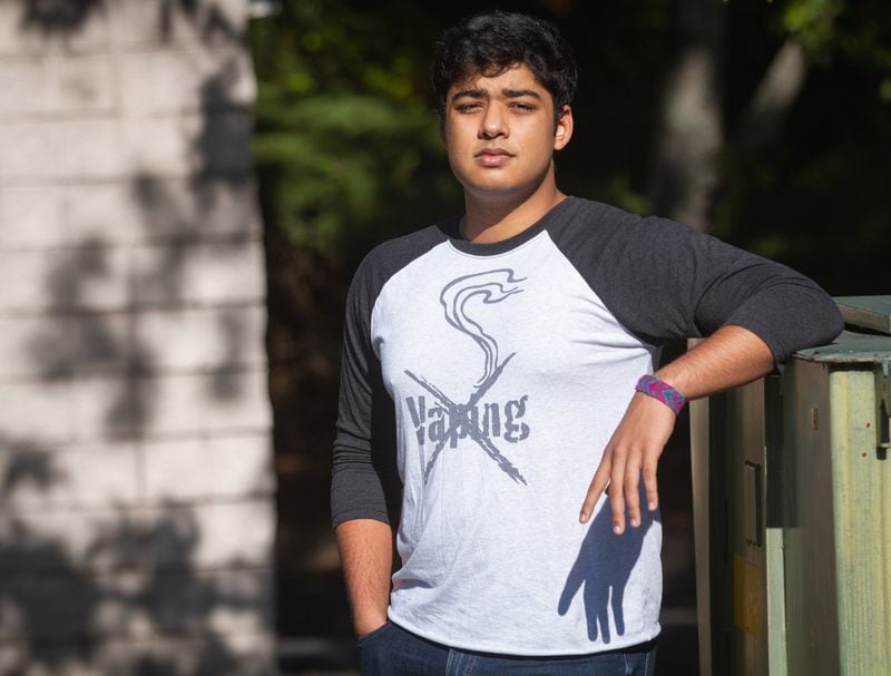 Suhas Das, who’s part of the anti-vaping movement, says he sees plenty of students vaping at Chattahoochee High School. STEVE SCHAEFER / SPECIAL TO THE AJC