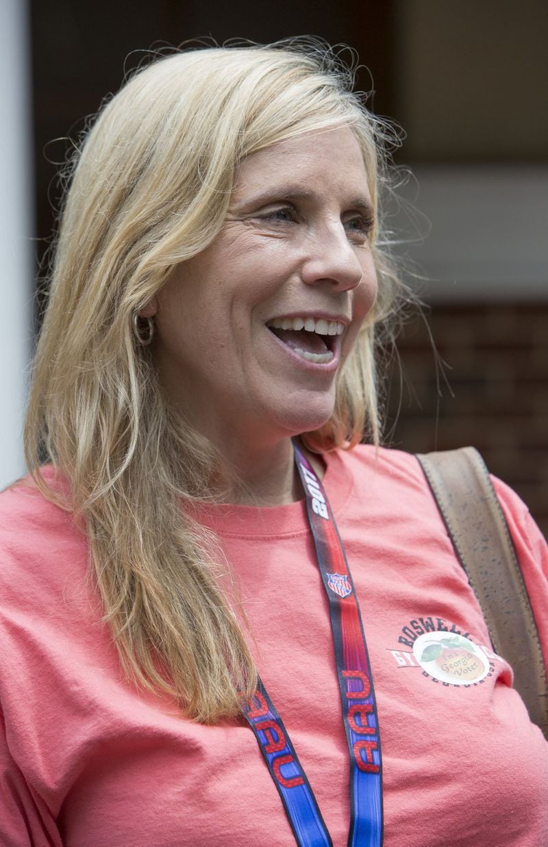 Cindy Furman was among the voters who turned out at the Roswell Branch Public Library on June 5, 2017, to cast their ballots early in the Georgia 6th Congressional District special election. (Photo by Phil Skinner)