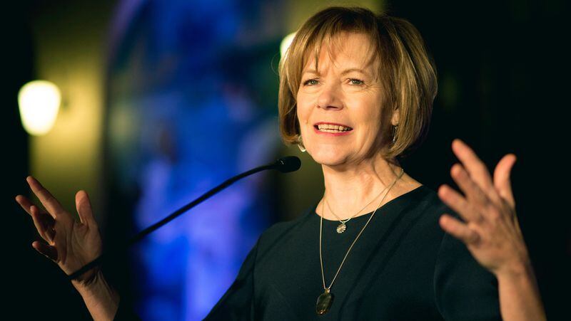 In this Jan. 10, 2015, file photo, Minnesota Lt. Gov. Tina Smith speaks in St. Paul, Minn. Tina Smith, who was appointed to replace Al Franken following his resignation over accusations of sexual misconduct will be sworn in on Jan. 3, 2018. (Aaron Lavinsky /Star Tribune via AP, File)