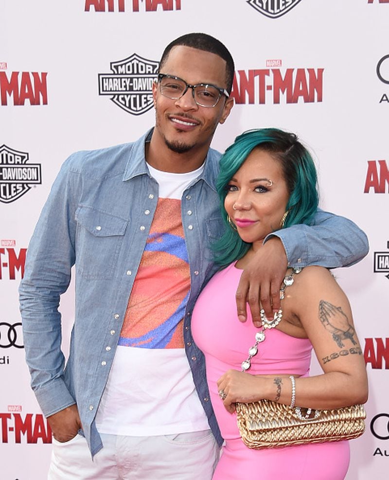 HOLLYWOOD, CA - JUNE 29: T.I. and Tameka 'Tiny' Cottle-Harris arrive at the Los Angeles Premiere of Marvel Studios 'Ant-Man' at Dolby Theatre on June 29, 2015 in Hollywood, California. (Photo by Jason Merritt/Getty Images)