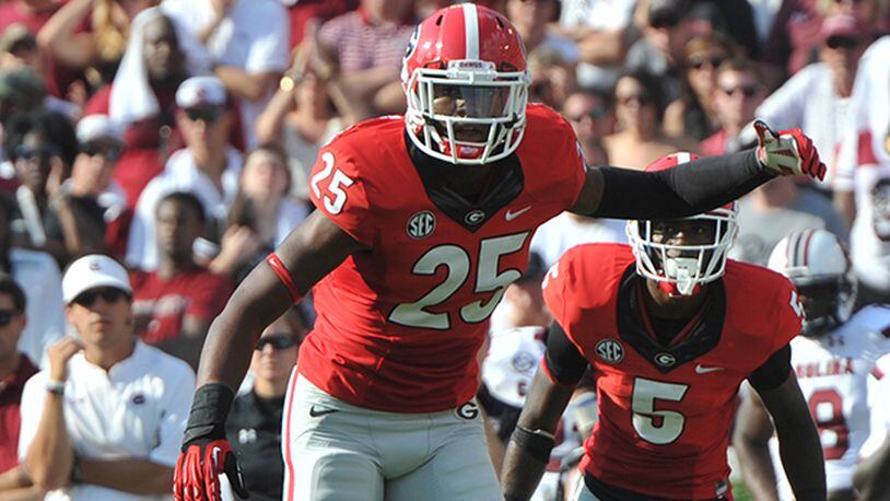 Sophomore safety Josh Harvey-Clemons (25) missed Georgia's season opener at Clemson as part of a suspension for violating university drug policy. He and cornerback Sheldon Dawson (not pictured) are now suspended for the Jan. 1 Gator Bowl against Nebraska because of a violation of team rules.