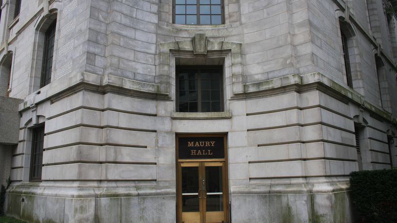 Maury Hall, is shown at the U.S. Naval Academy on Wednesday, Aug. 23, 2017 in Annapolis, Md. The building is named after Matthew Fountaine Maury, who headed the coast, harbor and river defenses for the Confederate Navy. A bill in Congress would require the Pentagon to change the name of any property that honors individuals who fought for or supported the Confederacy.  (AP Photo/Brian Witte)
