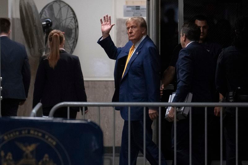 Former President Donald Trump exits the courtroom during a break from his trial at Manhattan criminal court in New York, Thursday, May 2, 2024. (Jeenah Moon/Pool Photo via AP)