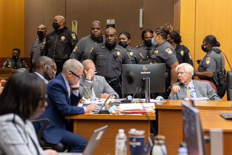 Security is present at the first appearance of Young Thug, whose real name is Jeffery Williams, at the Fulton County Courthouse in Atlanta on Thursday, December 15, 2022. He was indicted in a RICO case earlier this year. (Arvin Temkar / arvin.temkar@ajc.com)