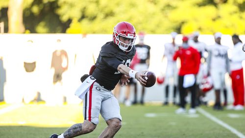 Georgia quarterback JT Daniels (18) during the Bulldogs’ practice session in Athens, Ga., on Monday, Nov. 2, 2020. (Photo by Tony Walsh) 
