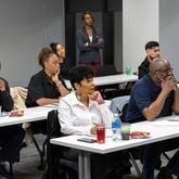 Participants attend a clinic for construction businesses that is being run by the Morehouse Innovation and Entrepreneurship Center at McCarthy Building Companies in Atlanta on Tuesday, February 20, 2024. (Arvin Temkar / arvin.temkar@ajc.com)