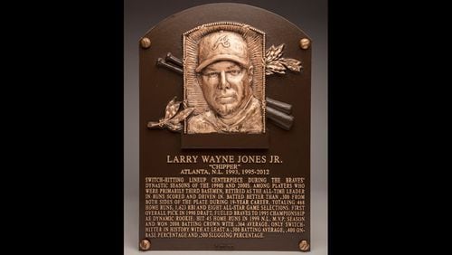 Chipper Jones' Hall of Fame plaque.