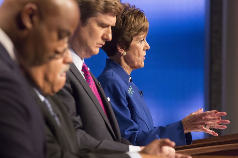 City Councilwoman Mary Norwood, right, reacts to a question from the panel during Sunday's WSB-TV mayoral debate. Photo by Phil Skinner