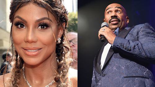 Steve Harvey said he's working with Tamar Braxton (left) on a new talk show host. CREDIT: Getty Images
